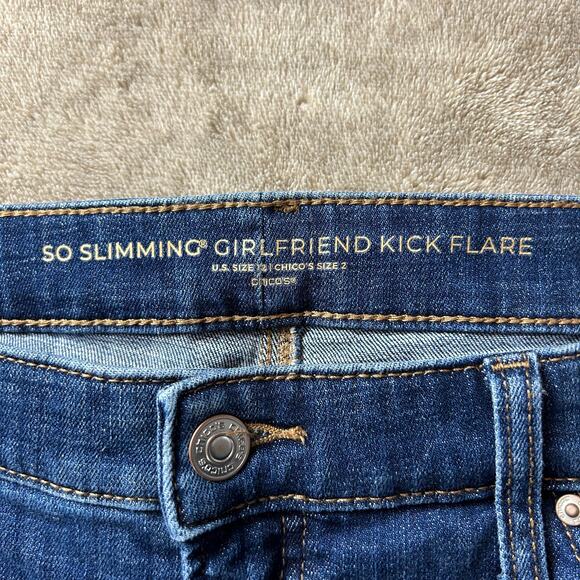 Chicos So Slimming Girlfriend Kick Flare Jeans Womens Size 12 Blue Denim Cropped - Picture 3 of 7